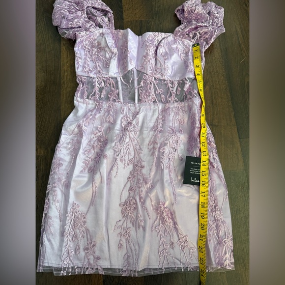🆕 Lulus “Seriously Cute Lavender Embroidered Mesh Puff Sleeve Mini Dress” - Picture 9 of 13